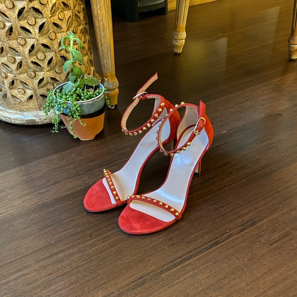 New STUART WEITZMAN Whatastud Nudistsong Suede Heels Red Heels - Picture 12 of 13